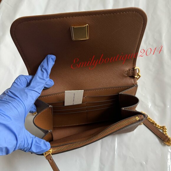 NWT Tory Burch 136093 Emerson Chain Wallet Saffiano Leather Brown Bag Messenger - Picture 10 of 11